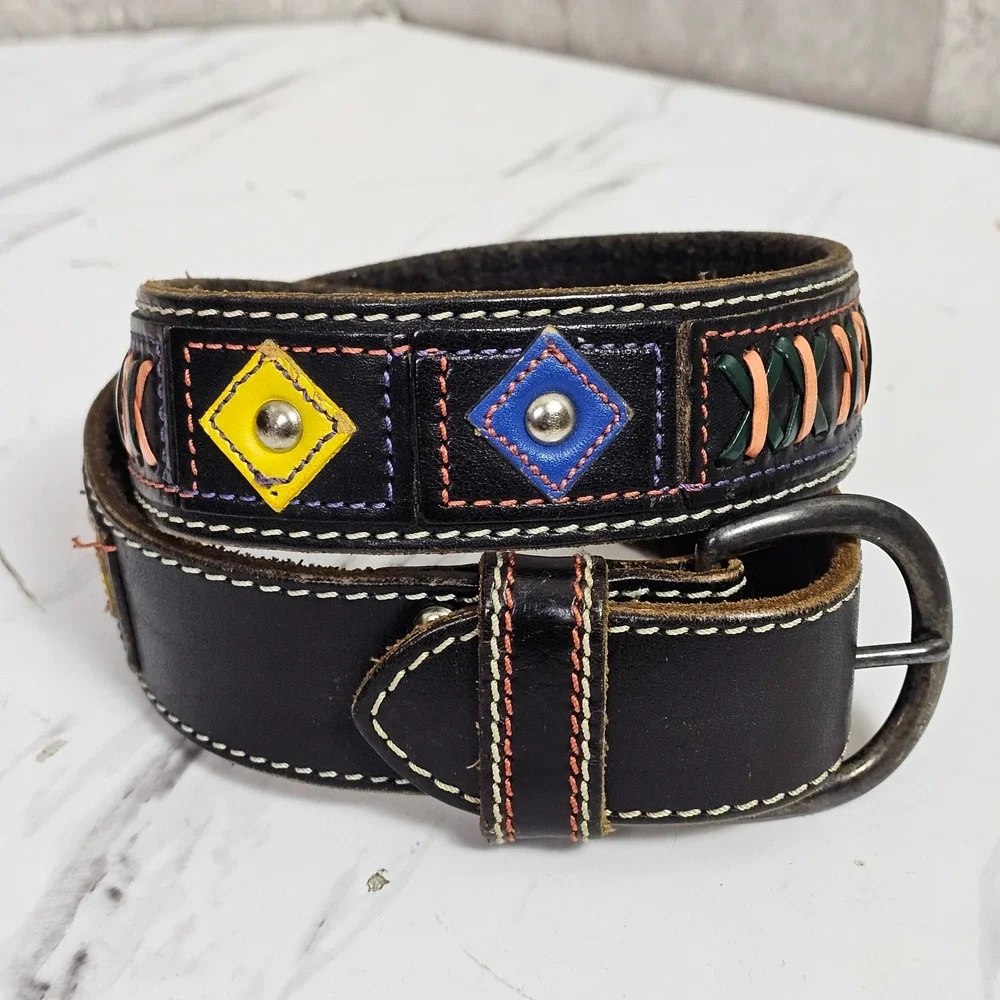 Gap Womens M Leather Belt Western Style Colorful Accents‎ Fashion Belt Boho Belt